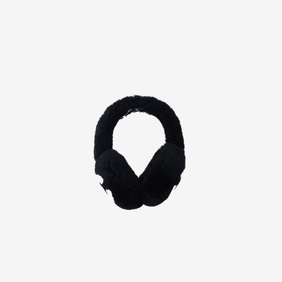 Chanel Shearling Lambskin Ear Muffs in Black/White