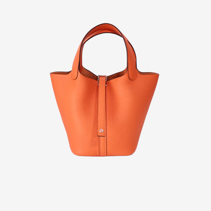Hermès Picotin Lock 18 in Orange Clemence Leather with Palladium Hardware