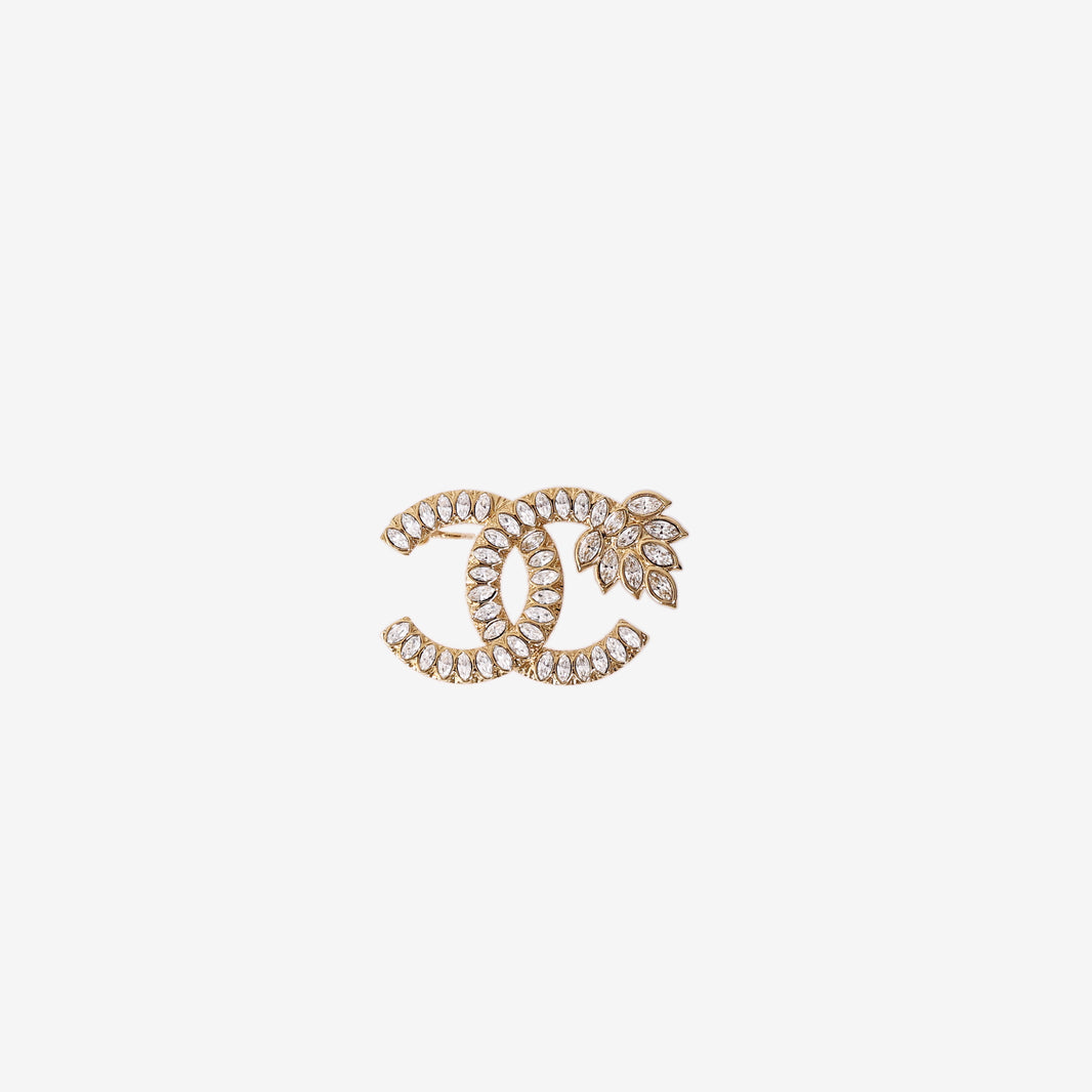 Chanel Crystal Wheat CC Brooch in Gold-Tone Metal with Crystals
