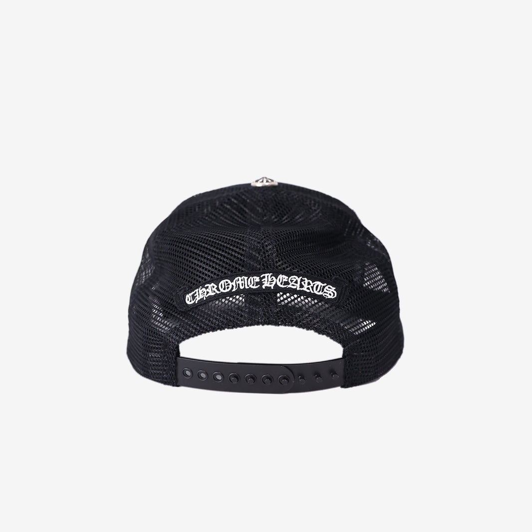 Chrome Hearts Cemetery Cross CH Trucker Cap in Black/White Cotton/Calfskin Leather (Contact to Enquire)