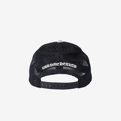 Chrome Hearts Cemetery Cross CH Trucker Cap in Black/White Cotton/Calfskin Leather (Contact to Enquire)