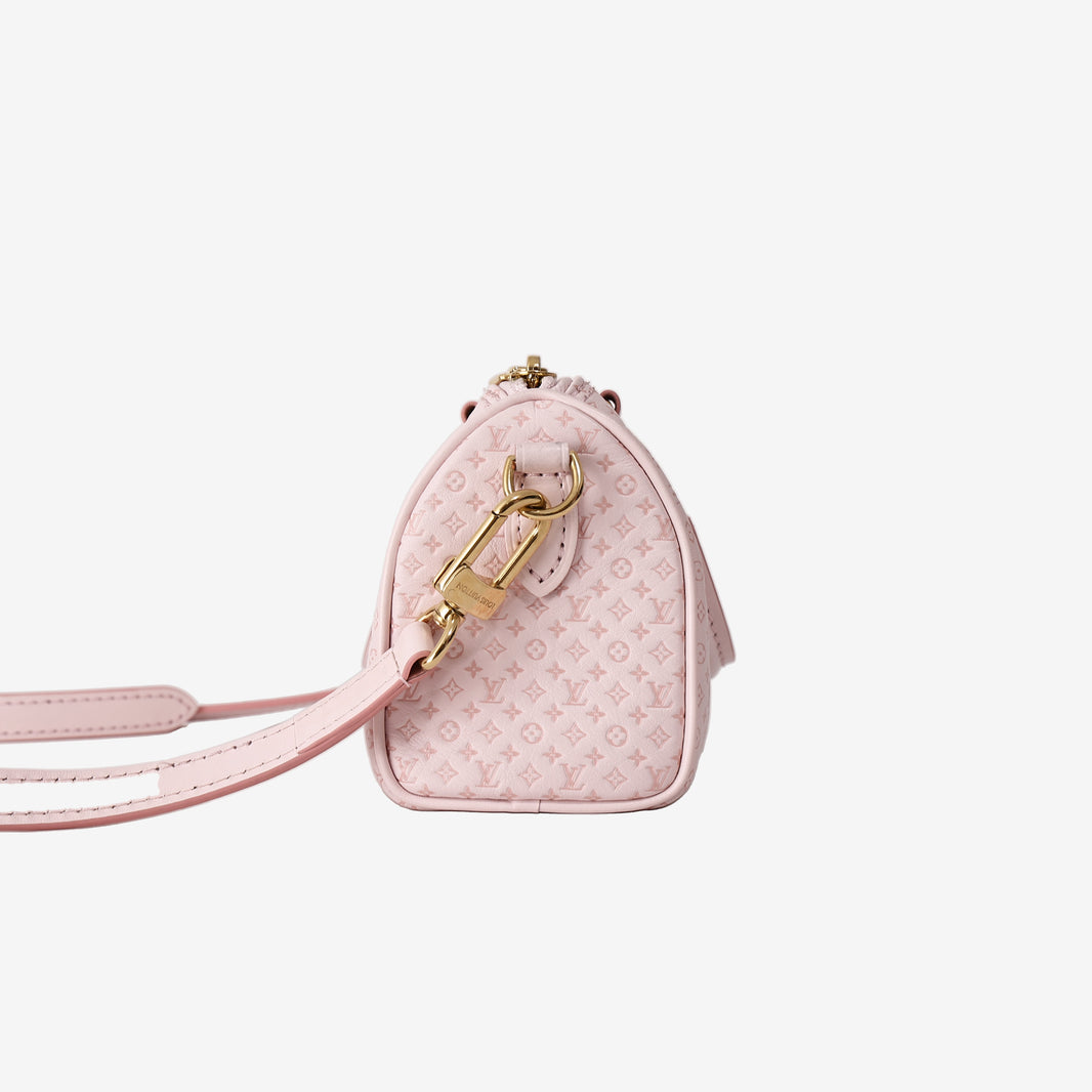 Louis Vuitton Nano Speedy Bag in Light Pink Monogram Embossed Leather with Gold Hardware