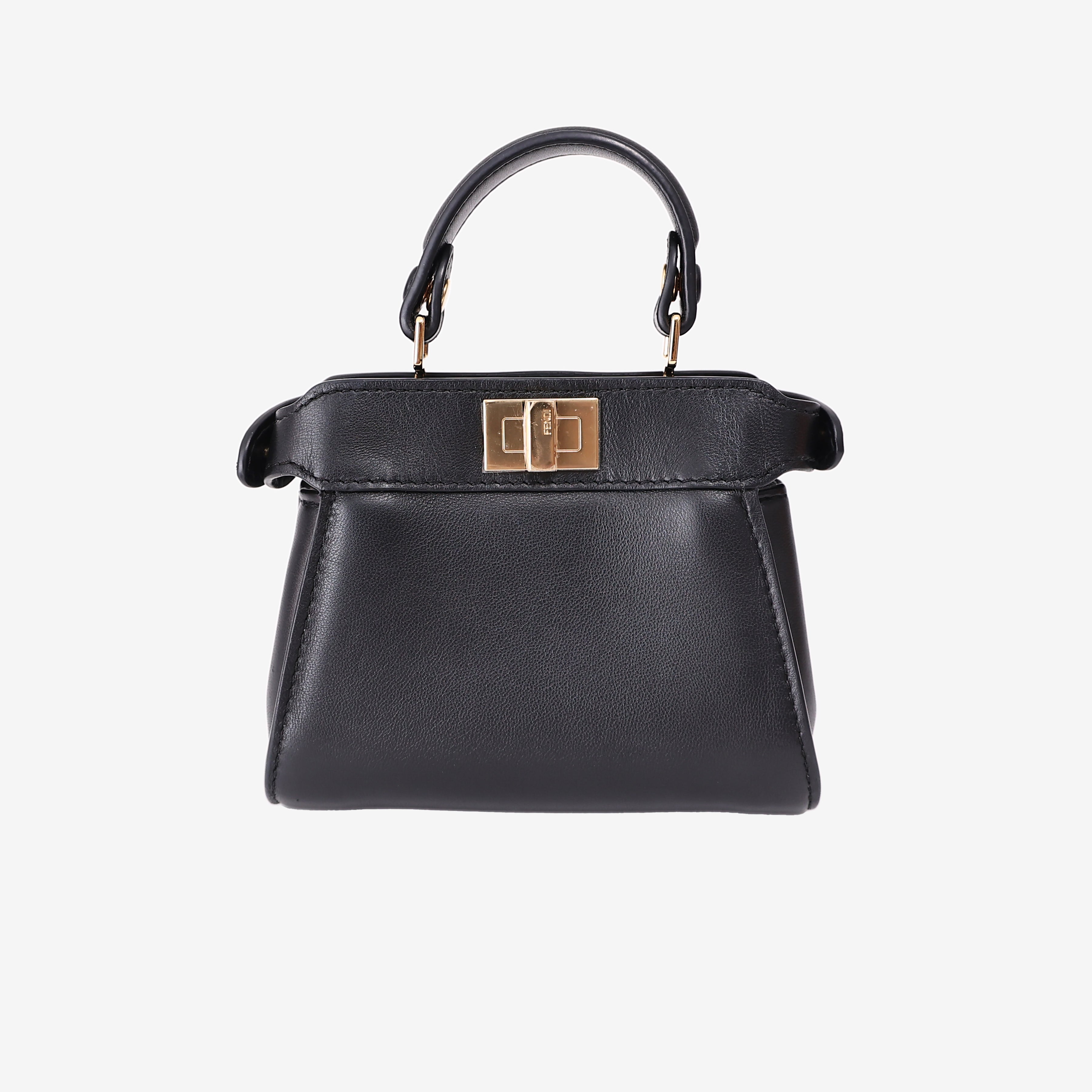 Fendi Peekaboo Mini Handbag in Black Leather with Gold Hardware front view