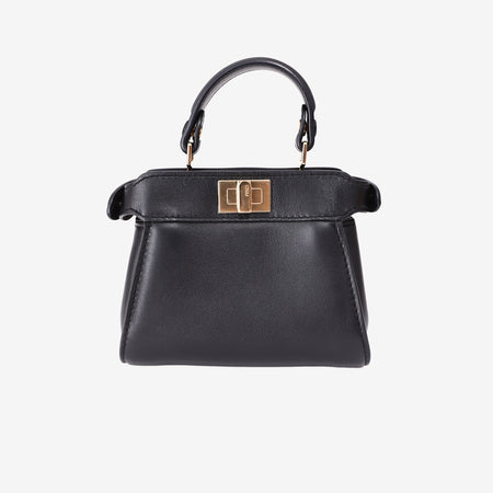 Fendi Peekaboo Mini Handbag in Black Leather with Gold Hardware front view
