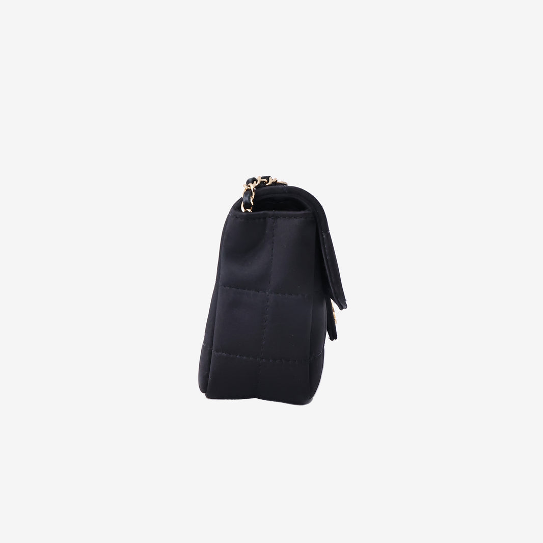 Chanel Silk Check Mini Classic Flap Chain Bag in Black with Gold Hardware