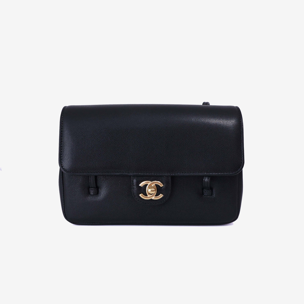 Chanel 26P Small Flap Bag in Black Calfskin with Gold Hardware front view