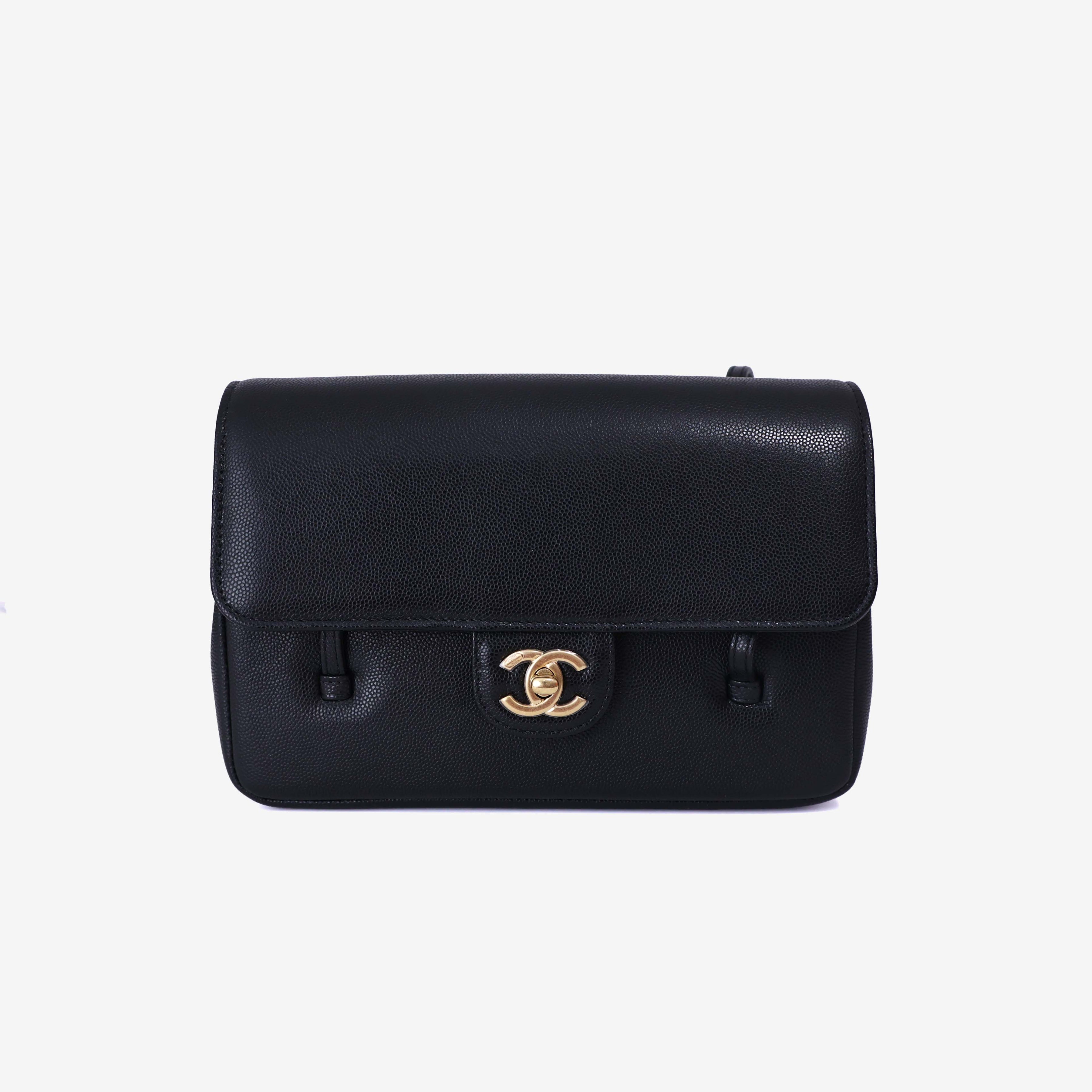 Chanel 26P Small Flap Bag in Black Calfskin with Gold Hardware front view