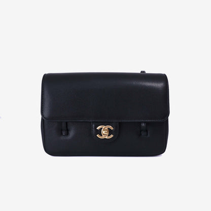 Chanel 26P Small Flap Bag in Black Calfskin with Gold Hardware front view