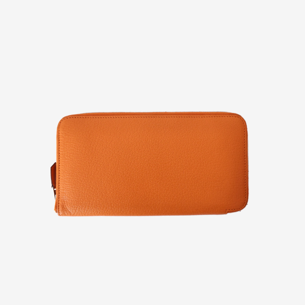 Hermès Azap Integral Zip Wallet in Orange Chevron Leather with Palladium Hardware