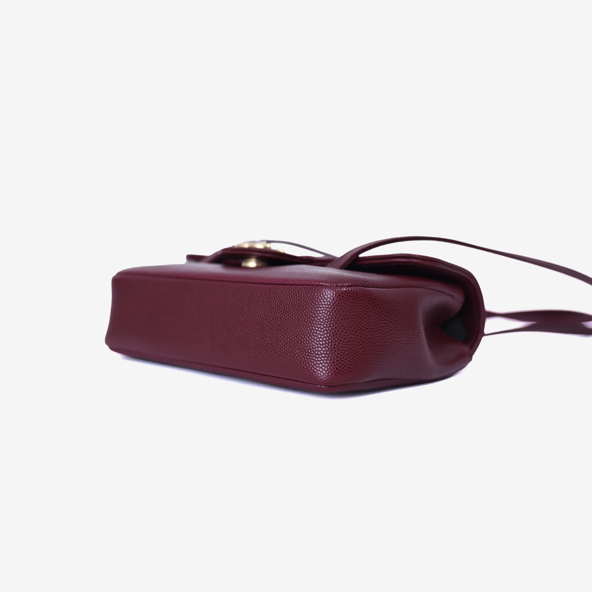 Chanel 26P Preppy Flap Mini in Dark Burgundy Calfskin Leather with Gold Hardware bottom side view