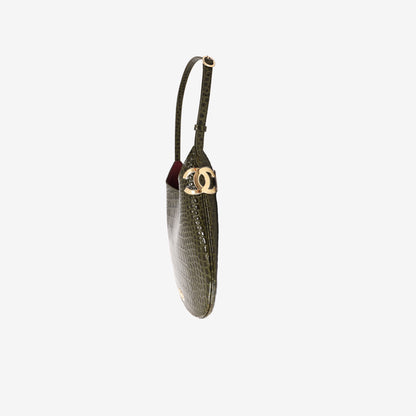 Chanel 26K Hobo Handbag in Khaki Crocodile-Embossed Calfskin Leather with Gold Hardware