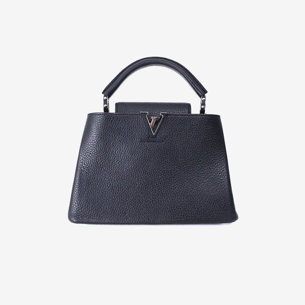 Louis Vuitton Capucines Handbag in Black Taurillon Leather with Silver Hardware