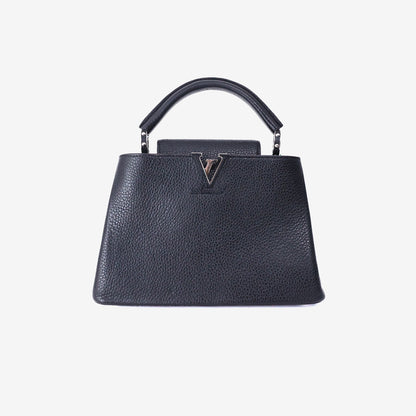 Louis Vuitton Capucines Handbag in Black Taurillon Leather with Silver Hardware
