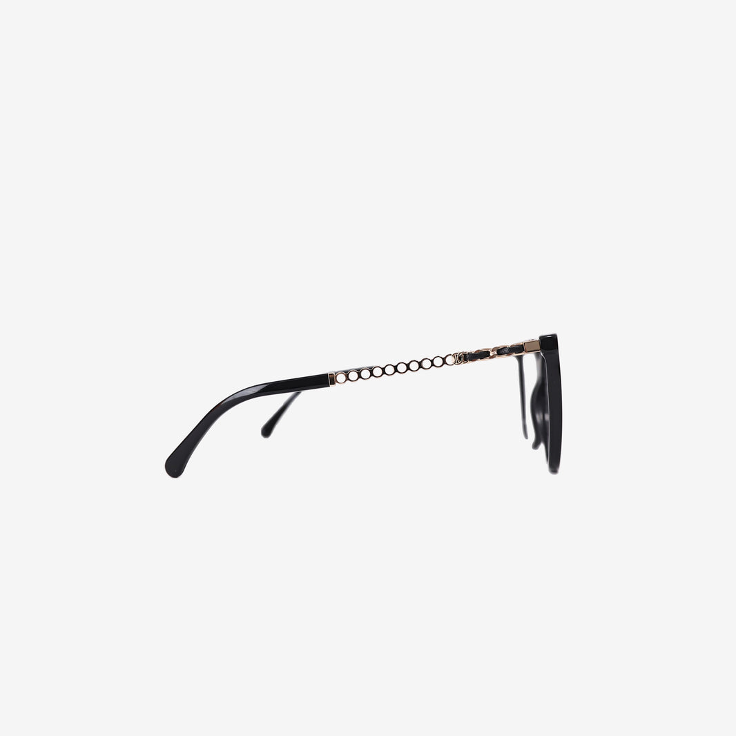 Chanel Square Eyeglasses in Black with Pearl Detailing