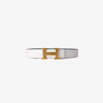 Hermès Reversible H Belt in White/Blue Epsom Leather with Gold-Plated Hardware (100 cm)