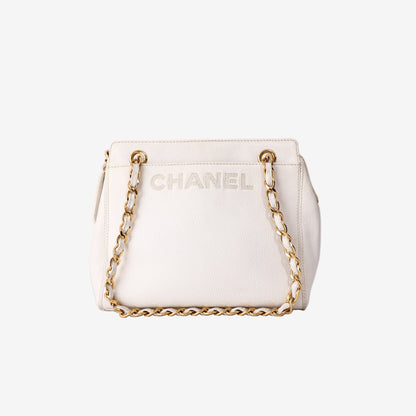 Chanel LAX Chain Tote Bag in White Caviar Leather with Gold Hardware