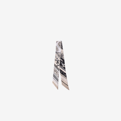 Hermès Festival des Amazones Bandana Twilly Scarf in Black/White/Beige Silk