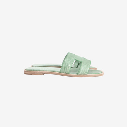 Hermès Oran Sandals in Vert Jade Lizard Leather (Size 38)
