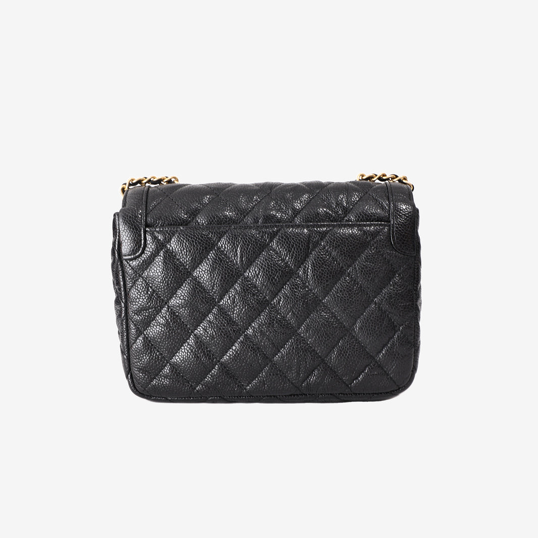 Chanel Flap Bag in Black Quilted Caviar Leather with Gold Hardware
