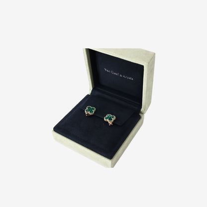 Van Cleef & Arpels Vintage Alhambra Earrings in 18K Yellow Gold with Malachite