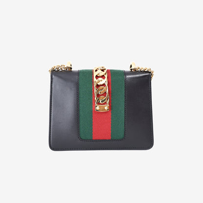 Gucci Sylvie Small Chain Bag in Black Calfskin Leather with Gold Hardware