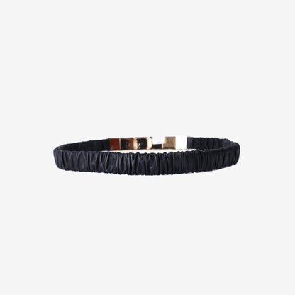 Chanel Ruched Leather Belt in Black/White Lambskin with Light Gold Hardware (Size 85)