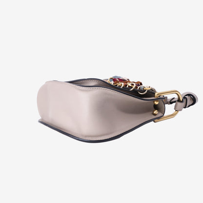Chloé Hudson Colourful Tassel Saddle Bag in Grey Calfskin Leather with Gold Hardware