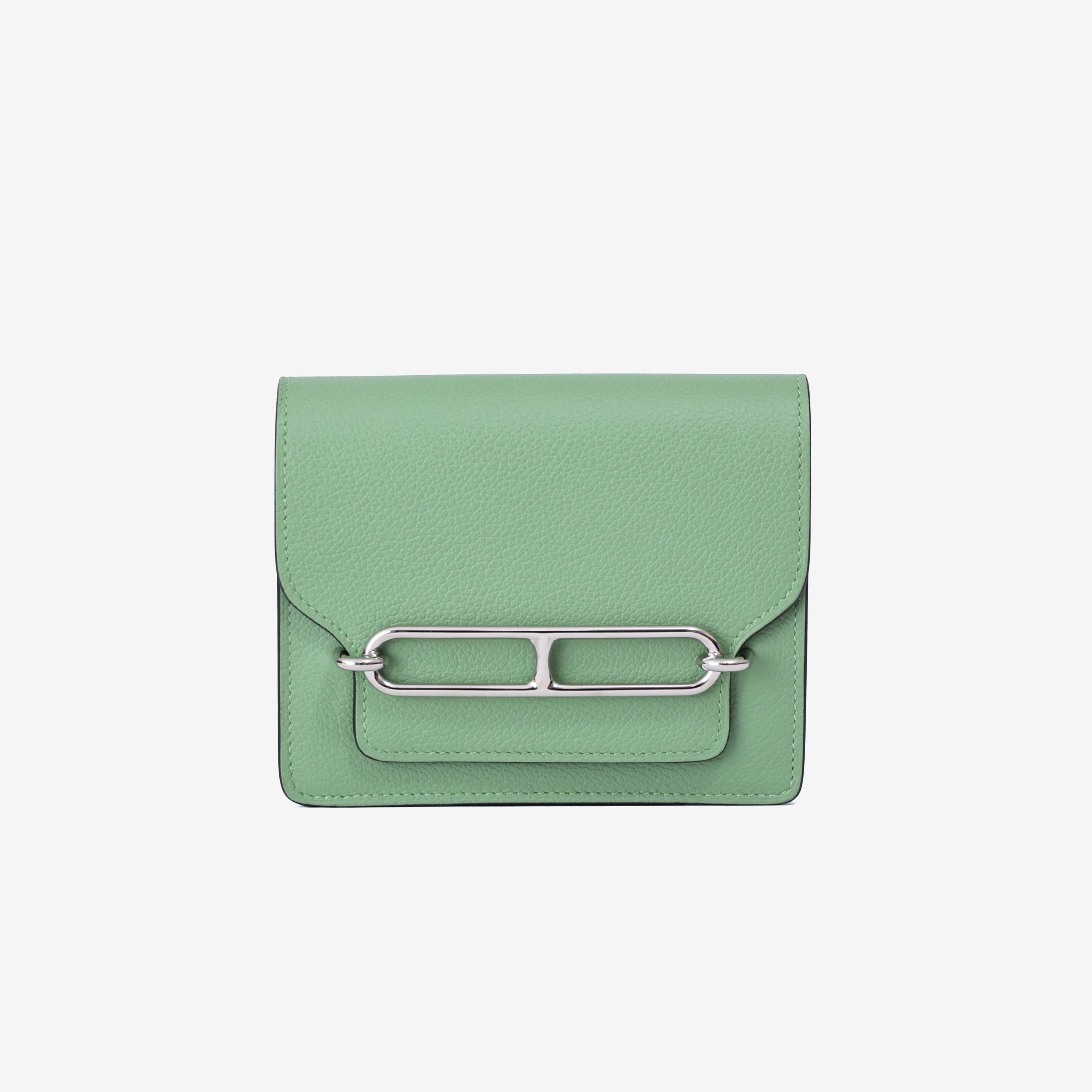 Hermès Roulis Wallet in Vert Criquet Evercolor Leather with Palladium Hardware front view