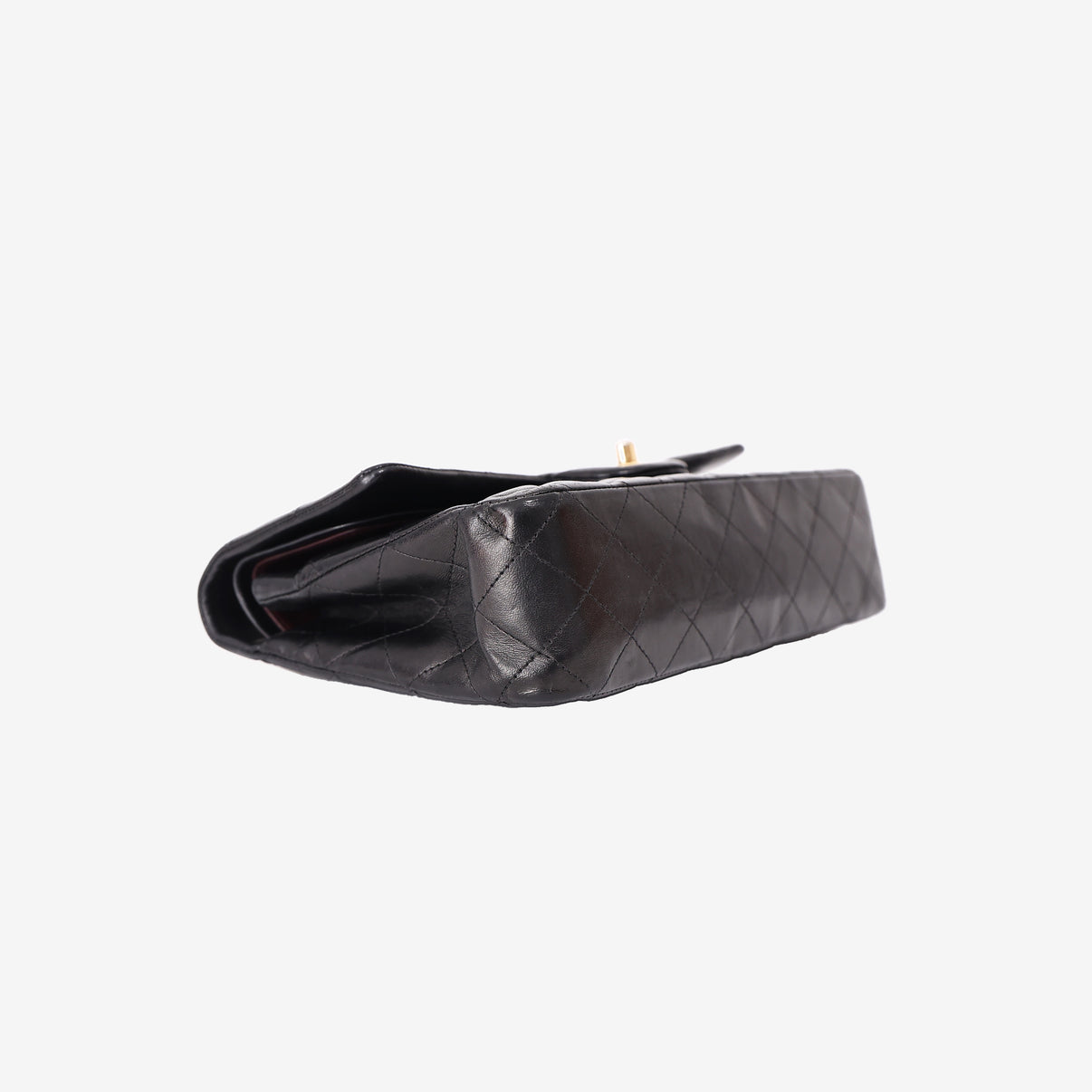 Chanel Classic Double Flap Bag in Black Lambskin Leather with Gold Hardware bottom side view