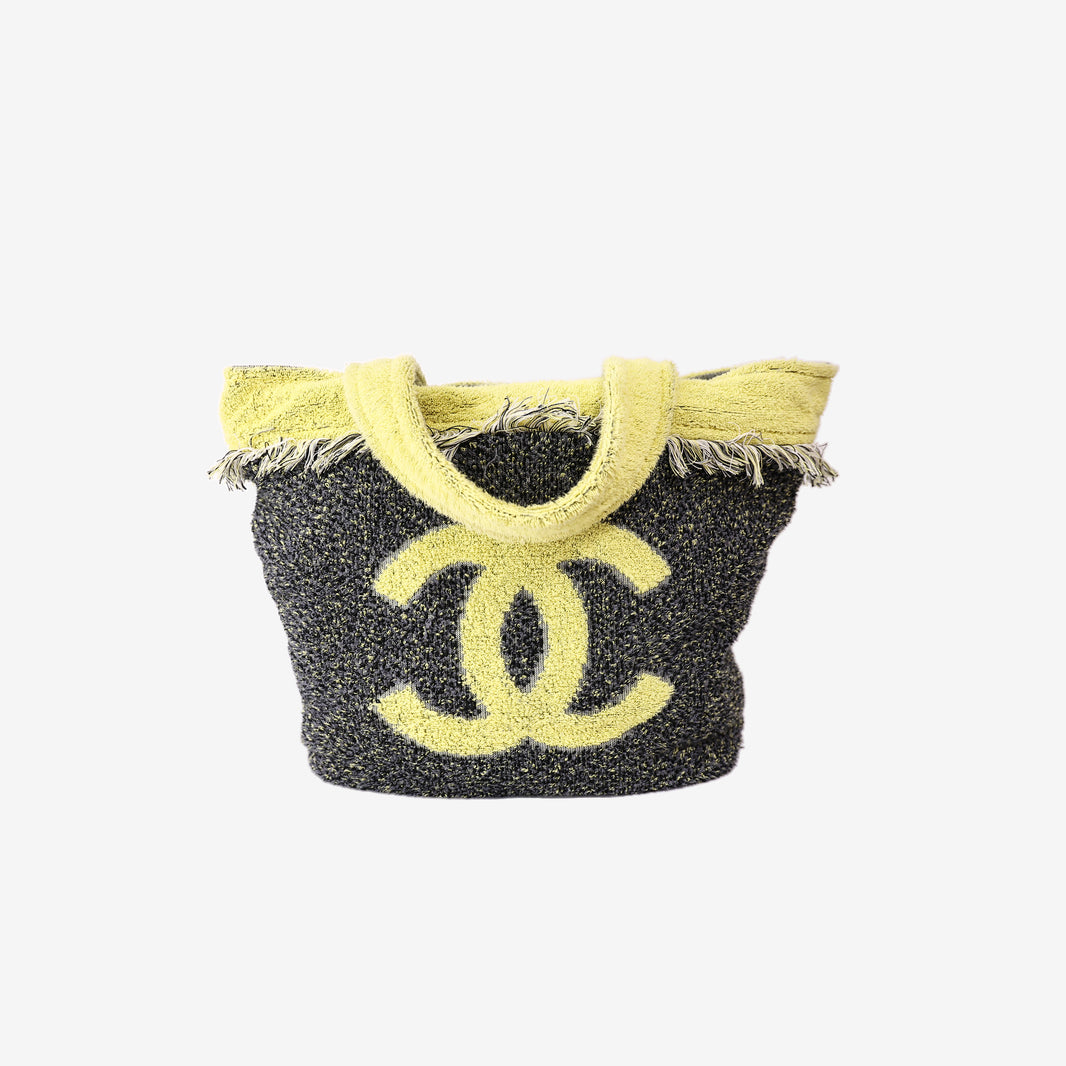 Chanel Coco Beach Terry Cloth Tote Bag and Towel Set in Yellow and Dark Grey