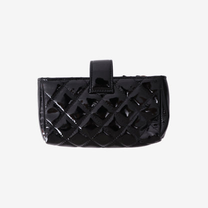 Chanel Patent Quilted Classic Pouch in Black Patent Leather with Silver Hardware