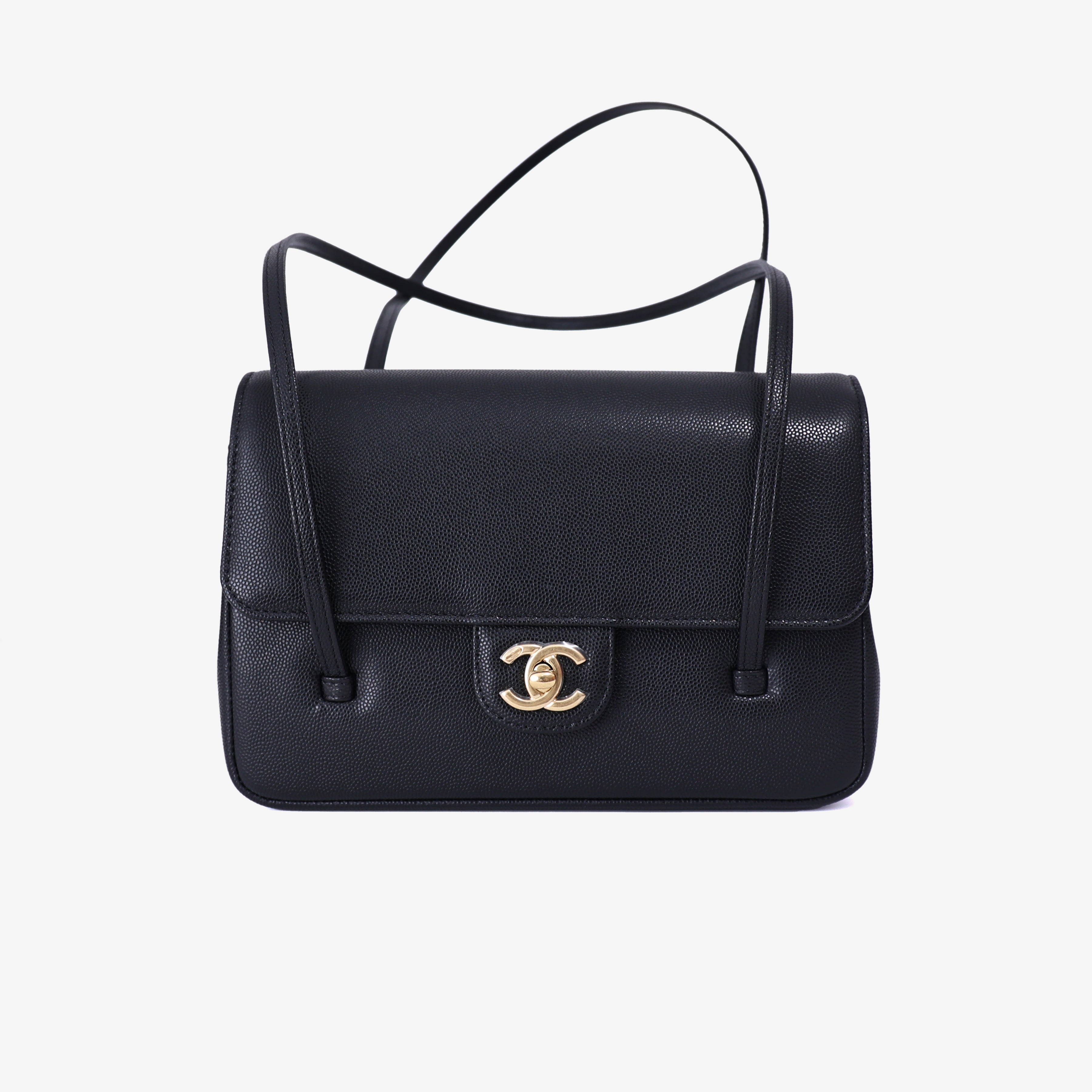 Chanel 26P Preppy Flap Small Bag in Black Calfskin Leather with Gold Hardware front view
