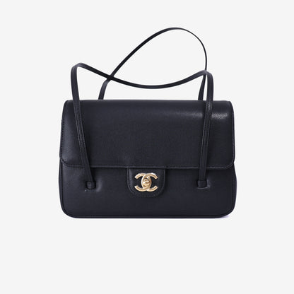 Chanel 26P Preppy Flap Small Bag in Black Calfskin Leather with Gold Hardware front view