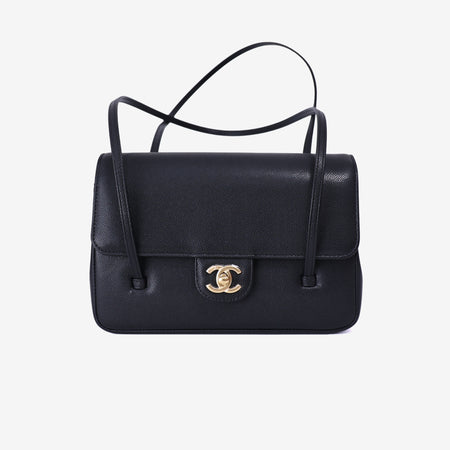 Chanel 26P Preppy Flap Small Bag in Black Calfskin Leather with Gold Hardware front view