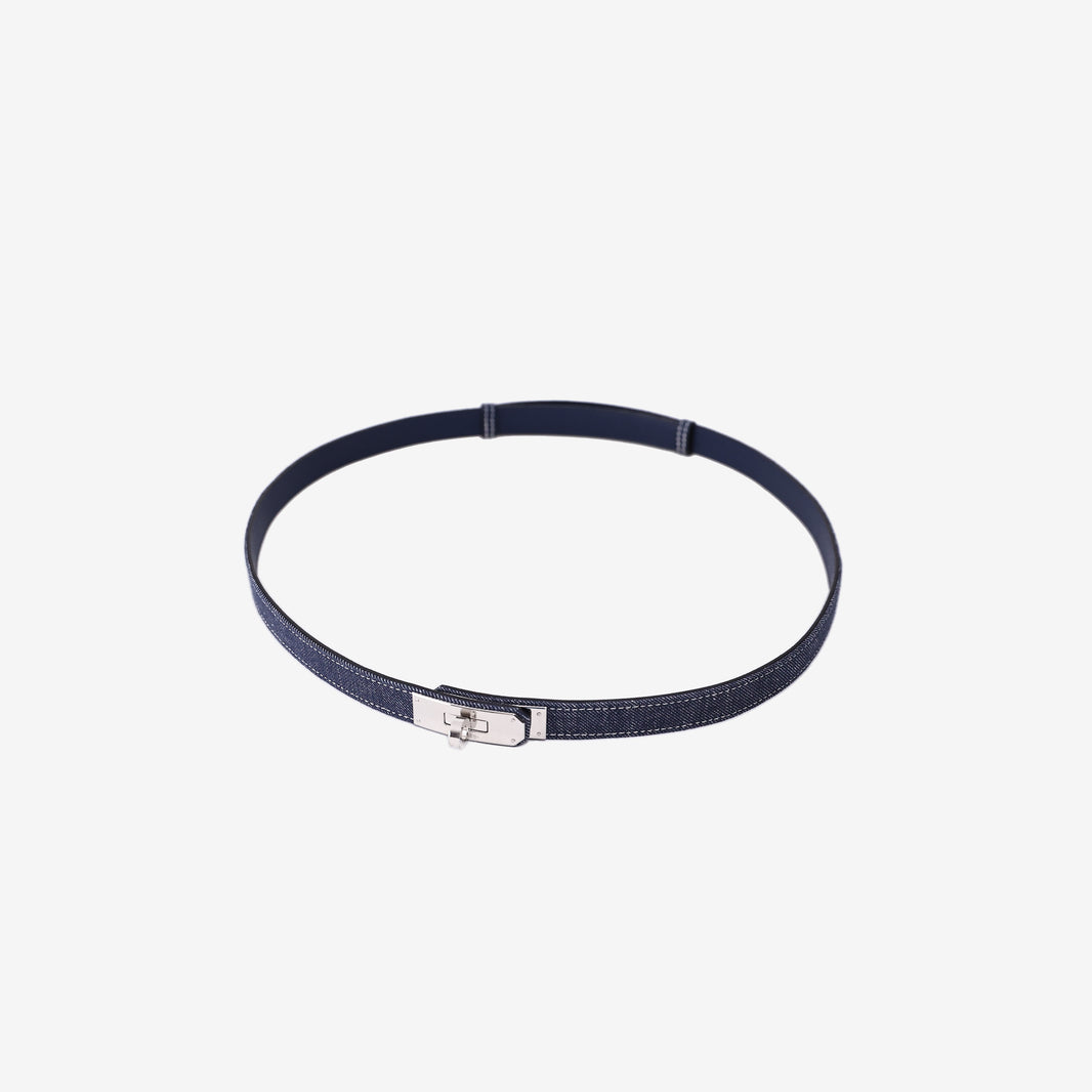 Hermès Kelly Jean 18 Belt in Indigo Denim with Palladium Hardware