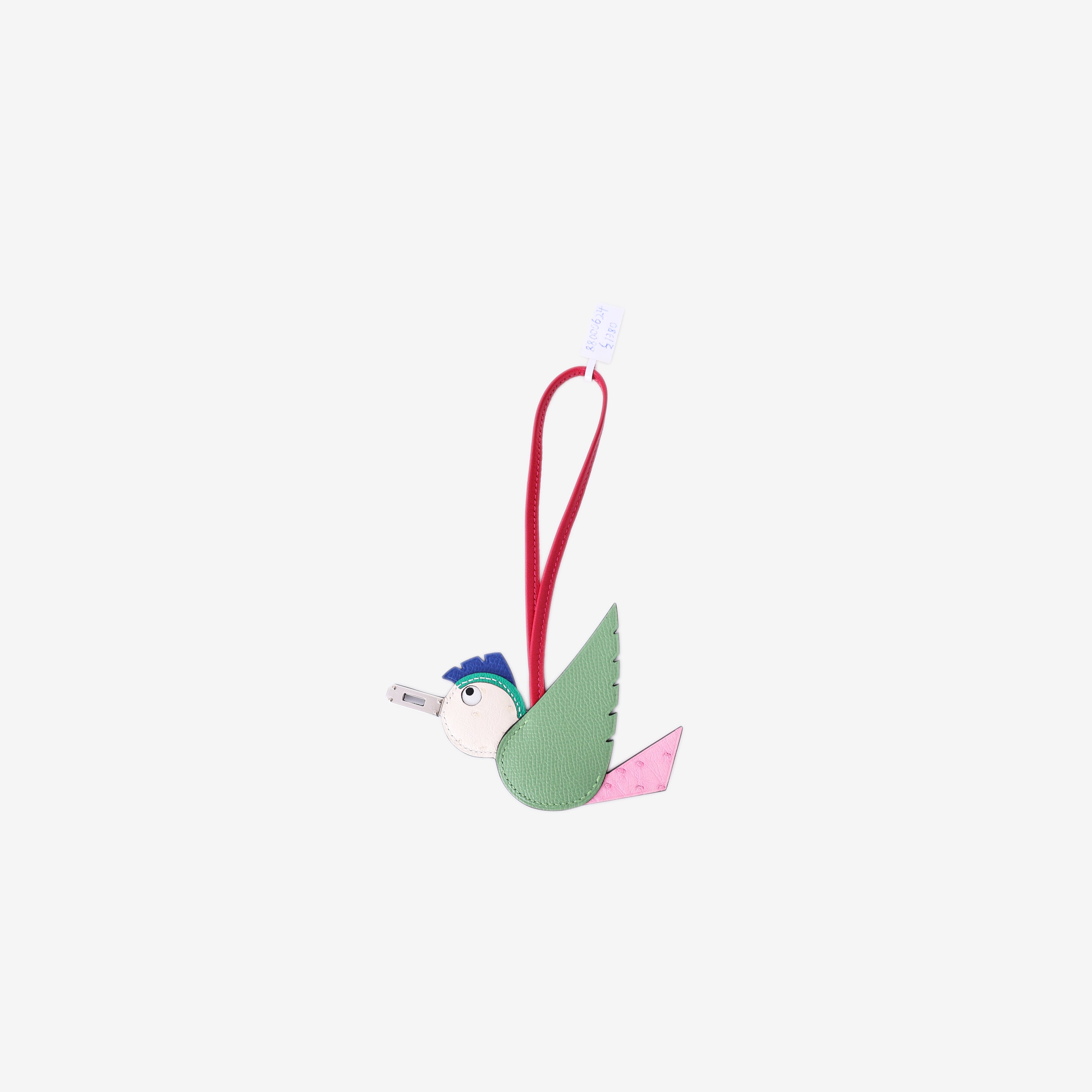 Hermès Birdy Charm in Multicolour Epsom & Ostrich Leather with Palladium Hardware front view