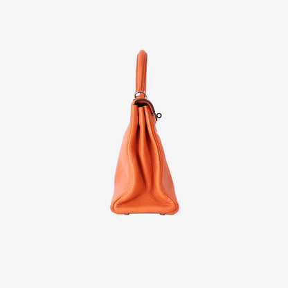Hermès Kelly 28 in Orange Clemence Leather with Palladium Hardware
