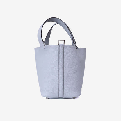 Hermès Picotin 18 in Bleu Glacier Clemence Leather with Palladium Hardware back view