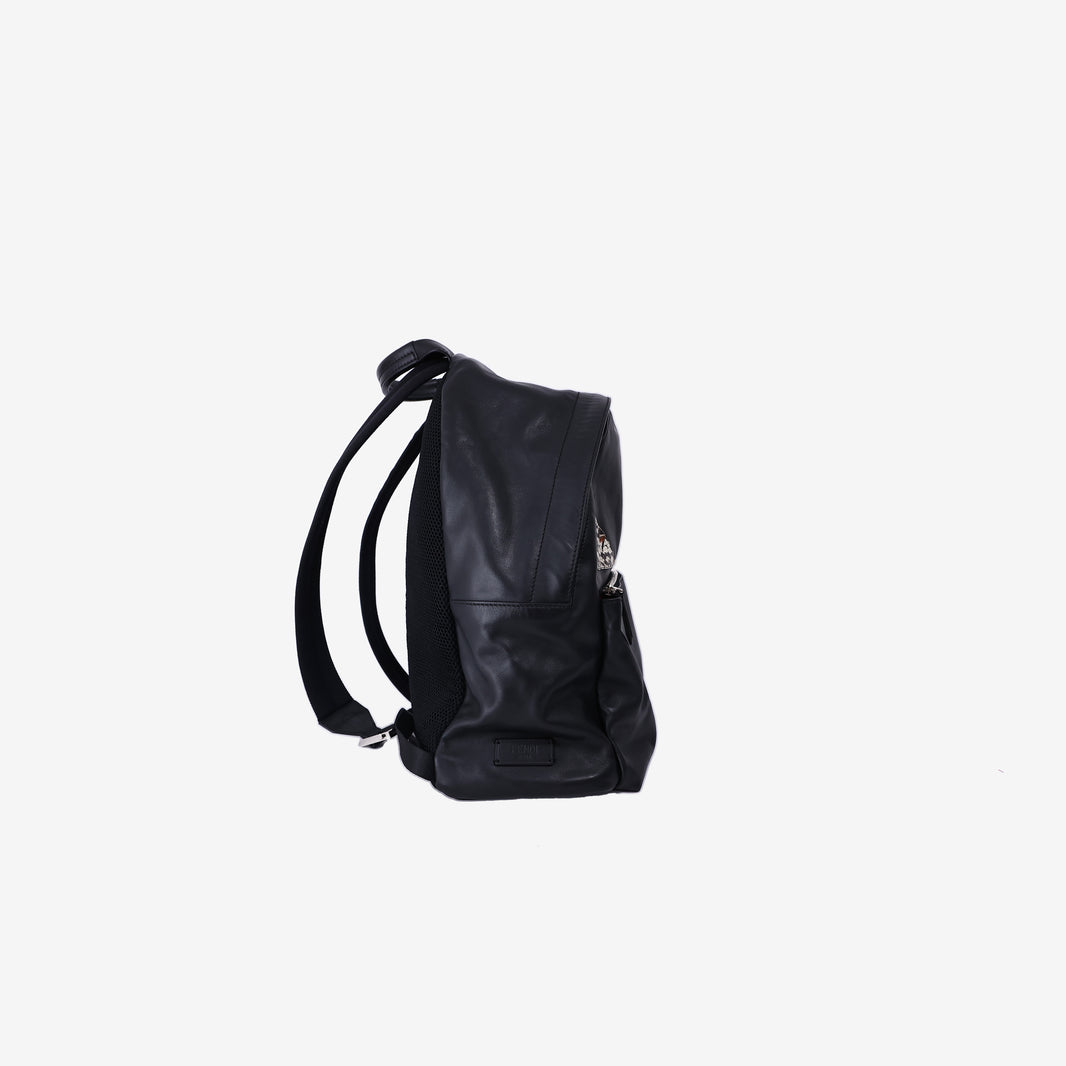 Fendi Monster Rucksack Backpack in Black Calfskin Leather/Crocodile Leather with Silver Hardware