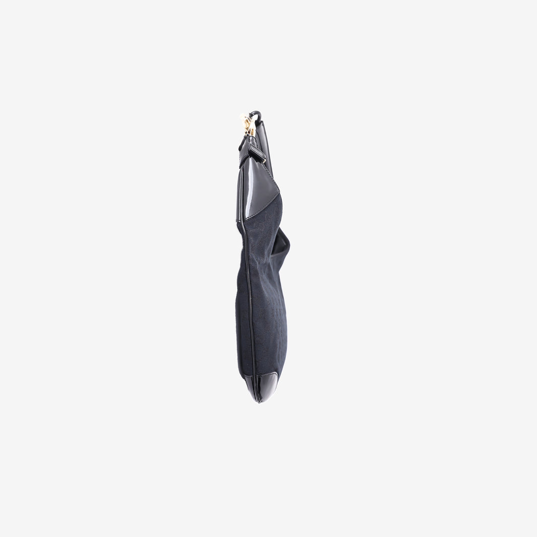 Gucci GG Canvas Hobo Bag in Black Canvas with Gold Hardware