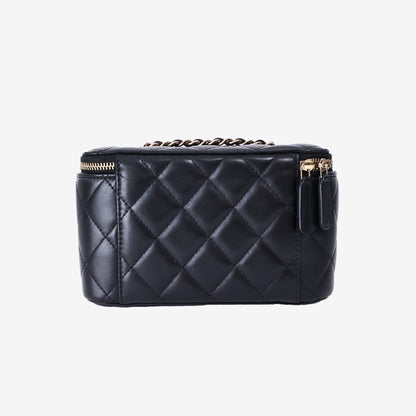 Chanel Vanity Case with Chain in Black Lambskin Leather with Gold Hardware