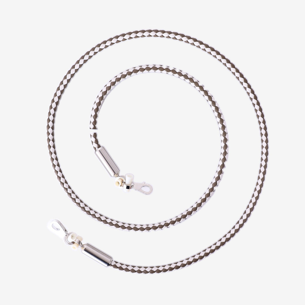 Hermès Virevolte Bag Strap in Étoupe/Gris Pâle Swift Calfskin Leather with Palladium Hardware front view detail view