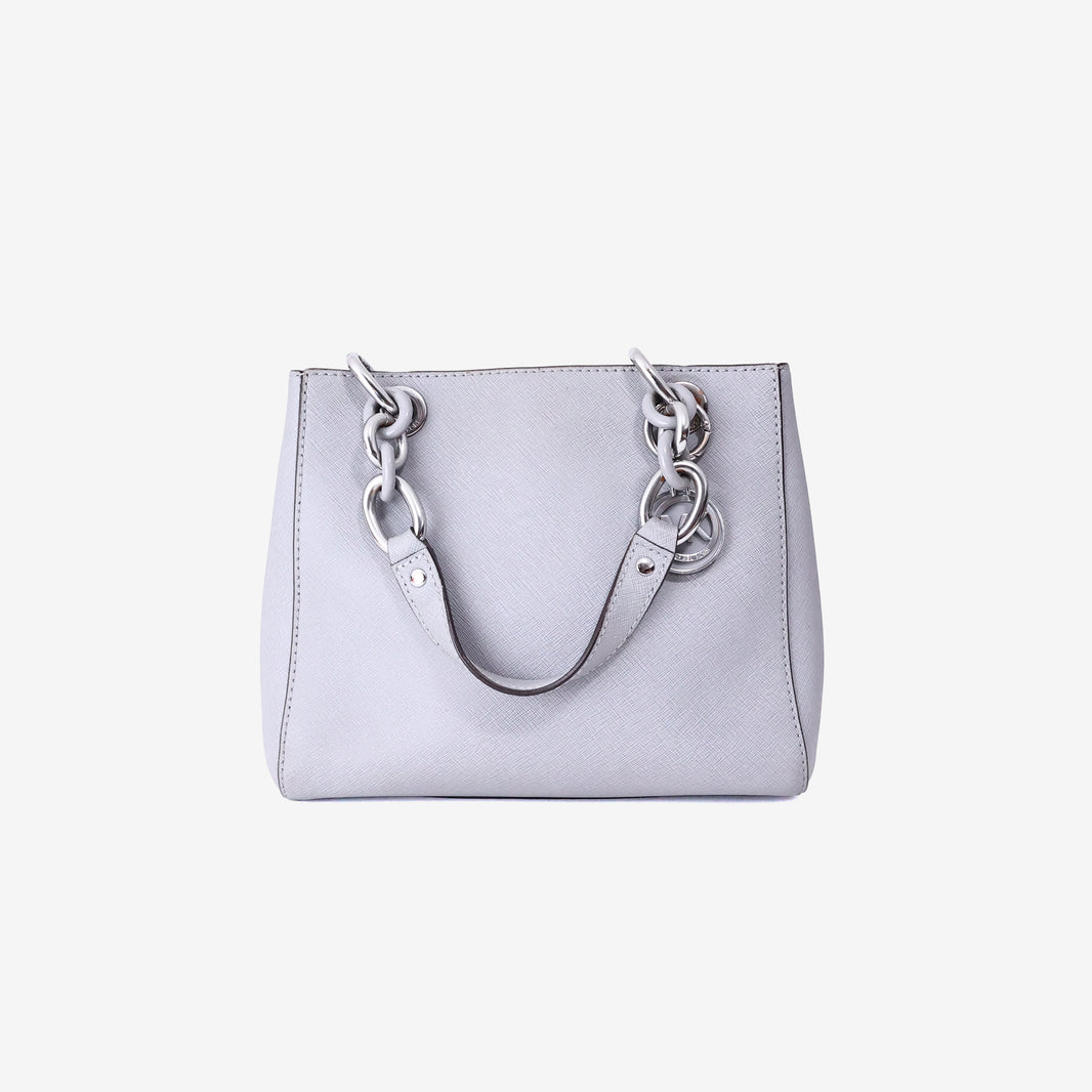 Michael Kors Cynthia Small Saffiano Satchel in Light Purple Saffiano Leather with Silver Hardware