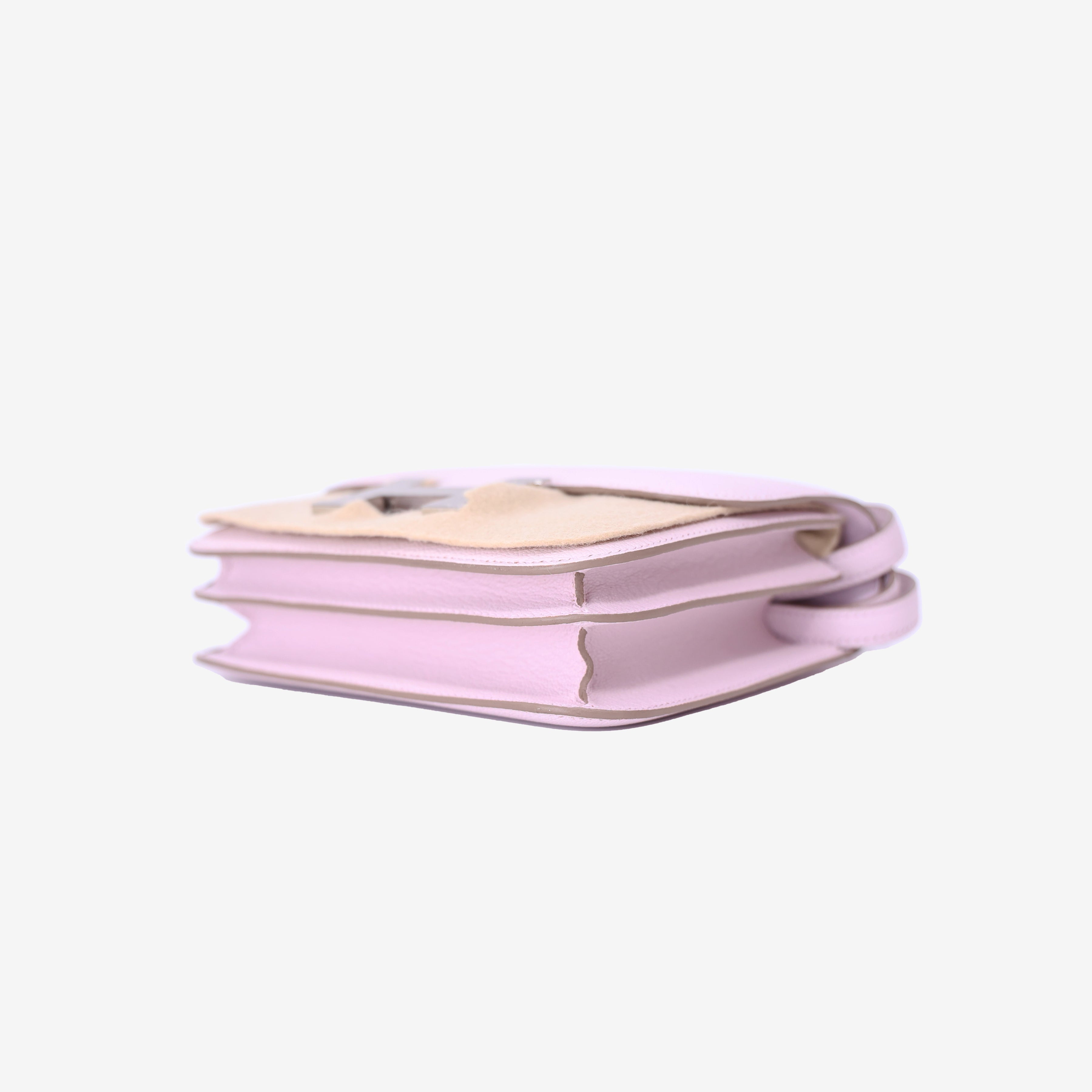 Hermès Constance 18 in Mauve Pale Chevre Mysore Leather with Palladium Hardware bottom side view