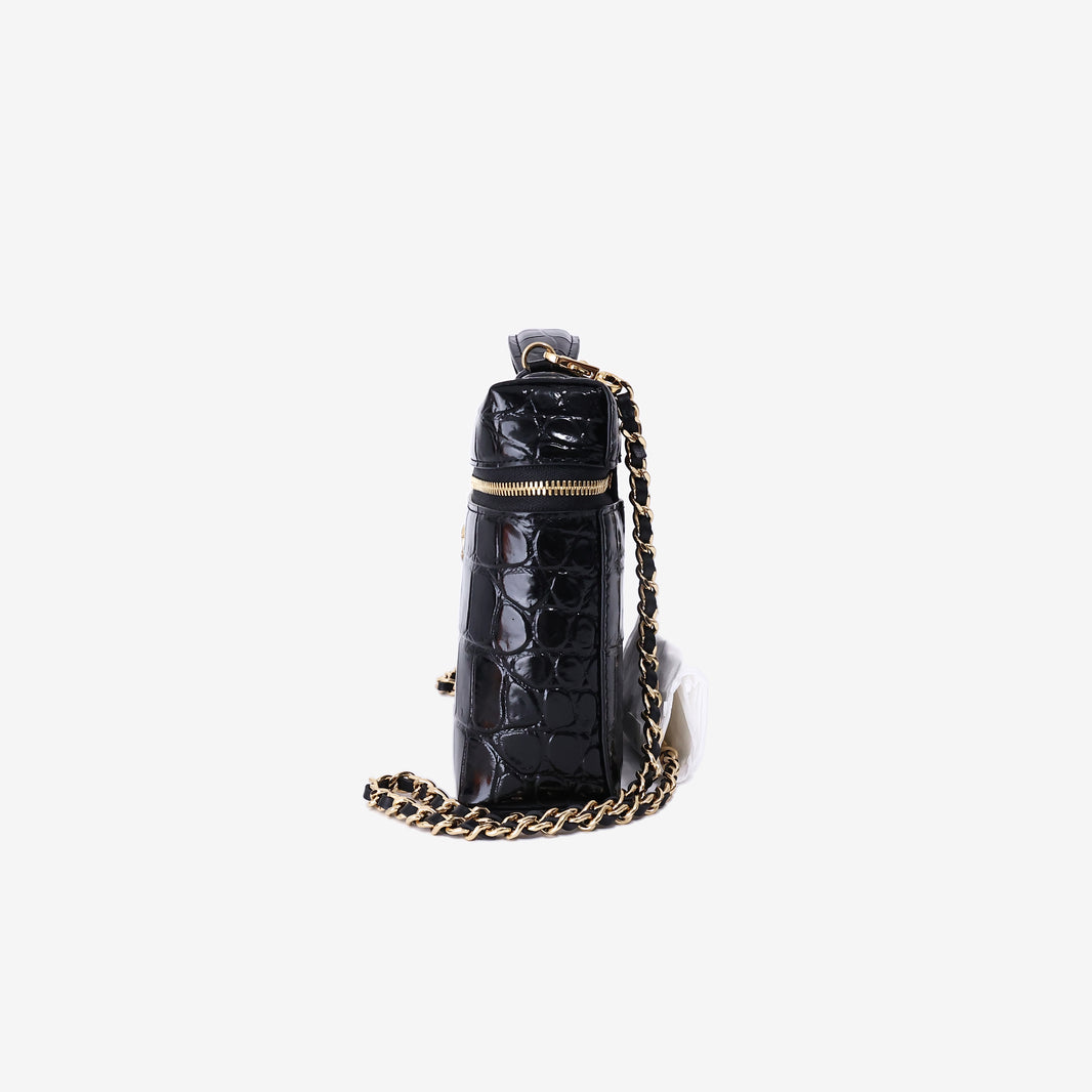 Chanel Trendy Handle Slim Vanity Pouch in Black Crocodile-Embossed Calfskin Leather with Gold Hardware