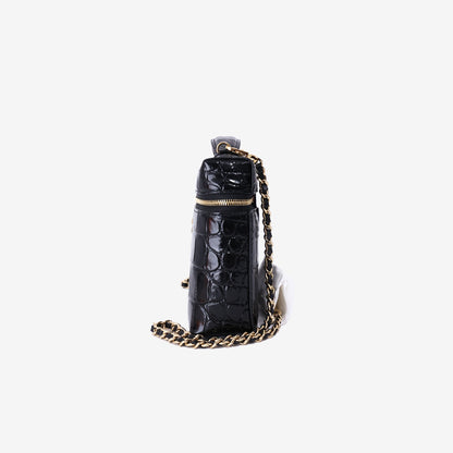 Chanel Trendy Handle Slim Vanity Pouch in Black Crocodile-Embossed Calfskin Leather with Gold Hardware
