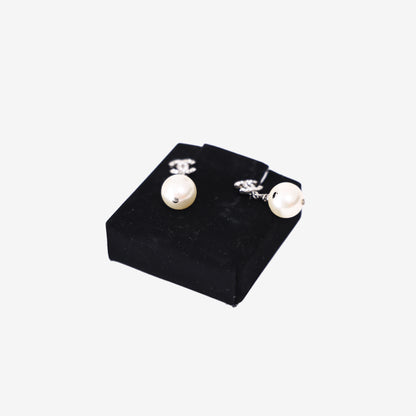 Chanel Faux Pearl Earrings in Silver-Tone Metal