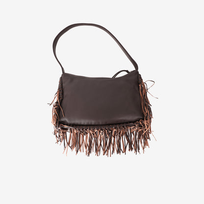 Miu Miu Vintage Fringe Bag in Dark Chocolate Brown Leather with Silver Hardware