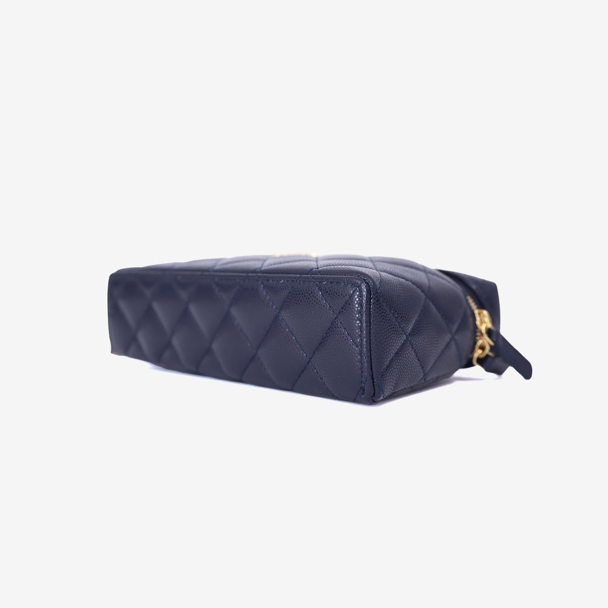 Chanel Long Vanity Case with Chain in Blue Caviar Leather with Gold Hardware bottom side view