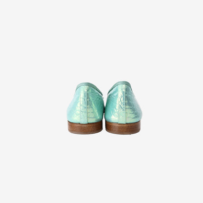Chanel 26K Ballet Flats in Iridescent Turquoise Leather (Size 36)